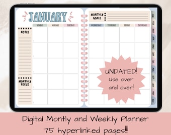 Undated Goodnotes Planner | Landscape Style | Undated Basic Digital Planner For Tablets Or Ipad | Minimalist Weekly Planner | Notability