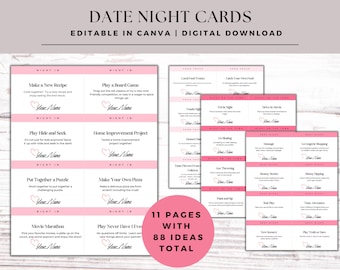 Editable Date Night Cards | Date Night Coupons | Date Night Ideas for Couples | Date Night Jar | Couples Gifts | Last Minute Wedding Gift