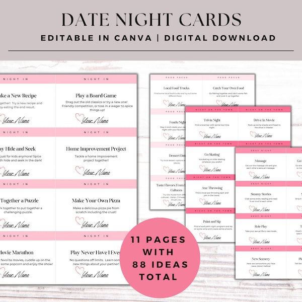 Editable and Printable Date Night Cards, Date Night Coupons, Date Night Ideas for Couples, Date Night Jar, Anniversary gift for husband