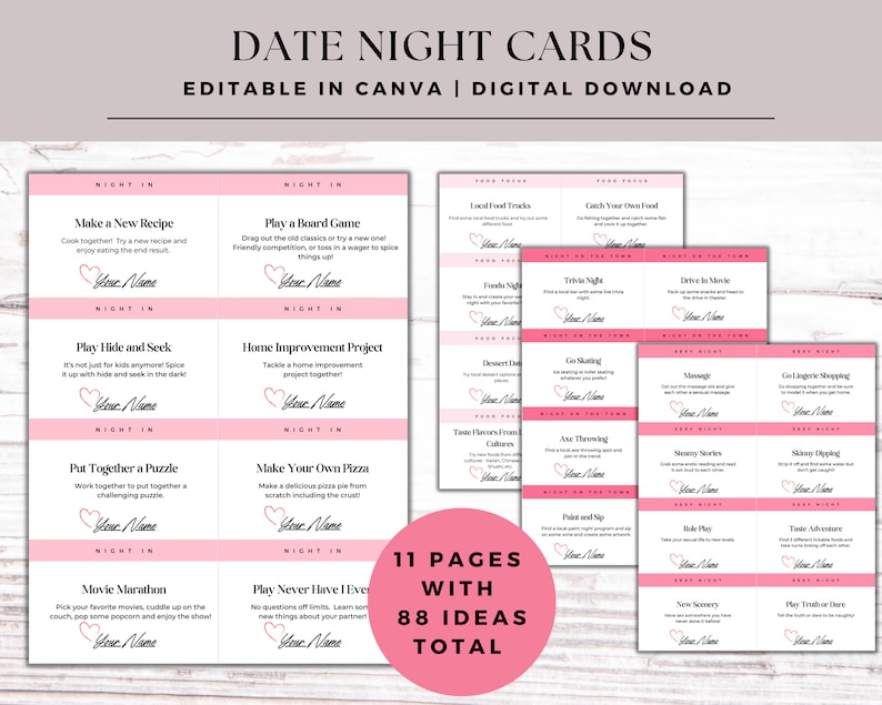 Editable and Printable Date Night Cards, Date Night Coupons, Date Night ...