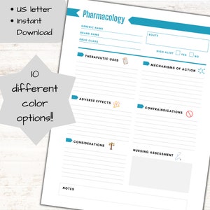 Pflegenotizen | Studienführer | Medikamentenstudie | Pharmakologie für die Krankenpflege | Krankenschwester-Berichtsblatt | Druckbares PDF | Notizen der Pharmazieschule