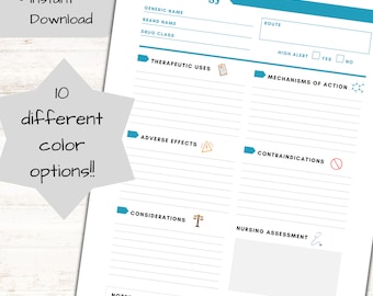 Nursing Notes | Study Guide | Medication Study | Pharmacology For Nursing | Nurse Report Sheet | Printable Pdf | Pharmacy School Notes