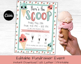 School Fundraiser Flyer | Pto Pta Church School Charity | Fundraiser Flyer Template | Ice Cream Fundraiser | Community Event | Charity Event