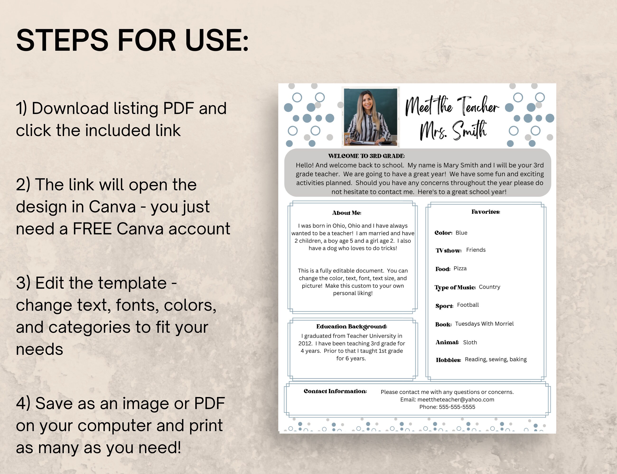 Editable Meet the Teacher Template, Canva Template, All About Me ...
