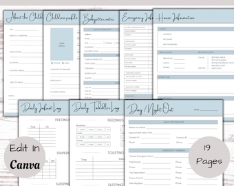 Editable Babysitter Notes | Home Organization | Editable Emergency Contact Info Template On Canva | Babysitting Guide | Printable Baby's Day