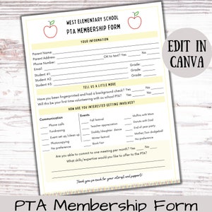 Editable PTA/PTO membership form, Edit in Canva, PTA forms, Volunteer sign up, Fundraiser forms, editable template