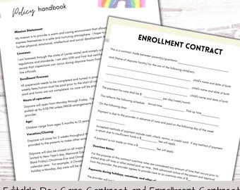 Editable daycare contract, Home daycare forms, Nanny contract, Daycare policy, Canva template, childcare business