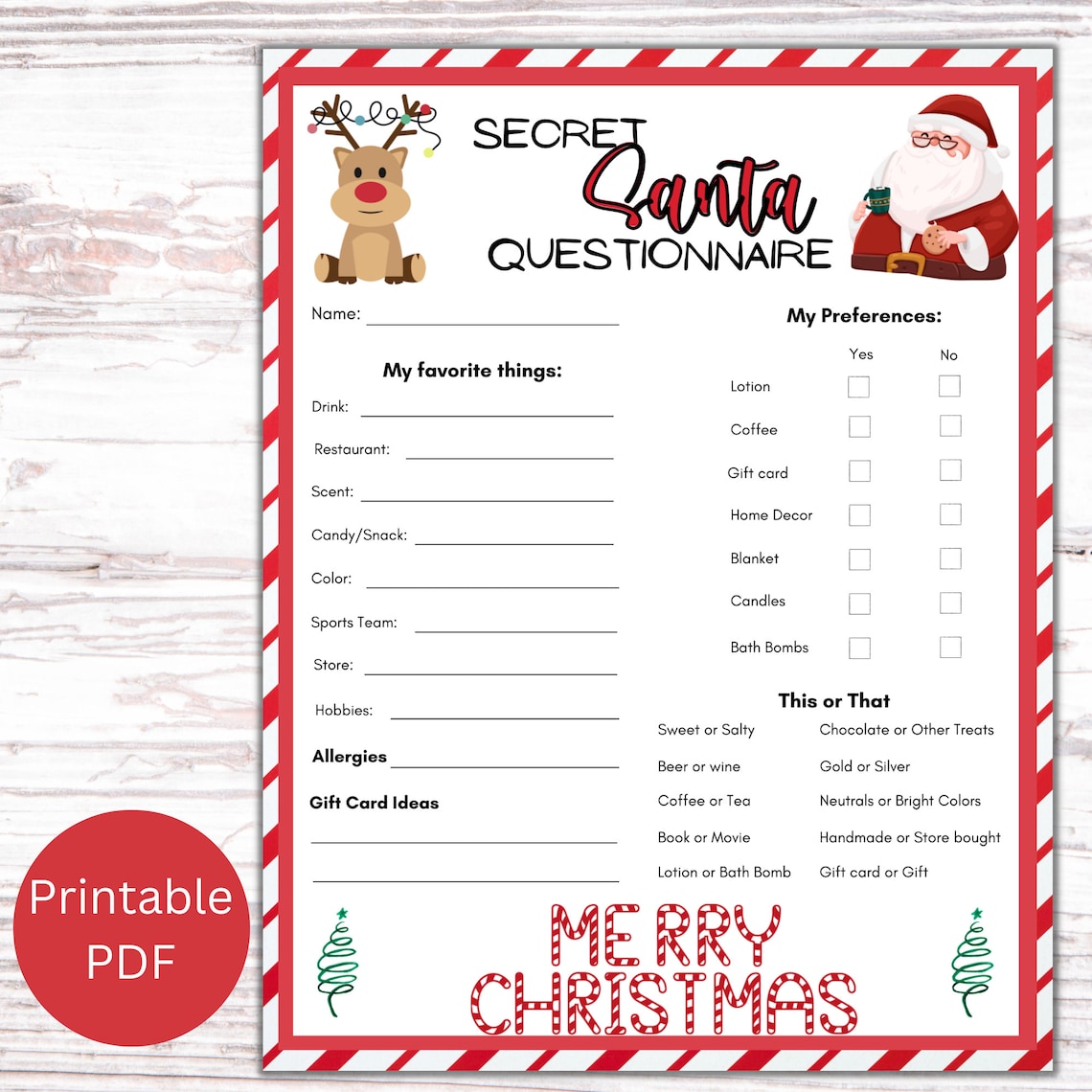 Printable Secret Santa Questionnaire, Secret Santa Gift Exchange ...