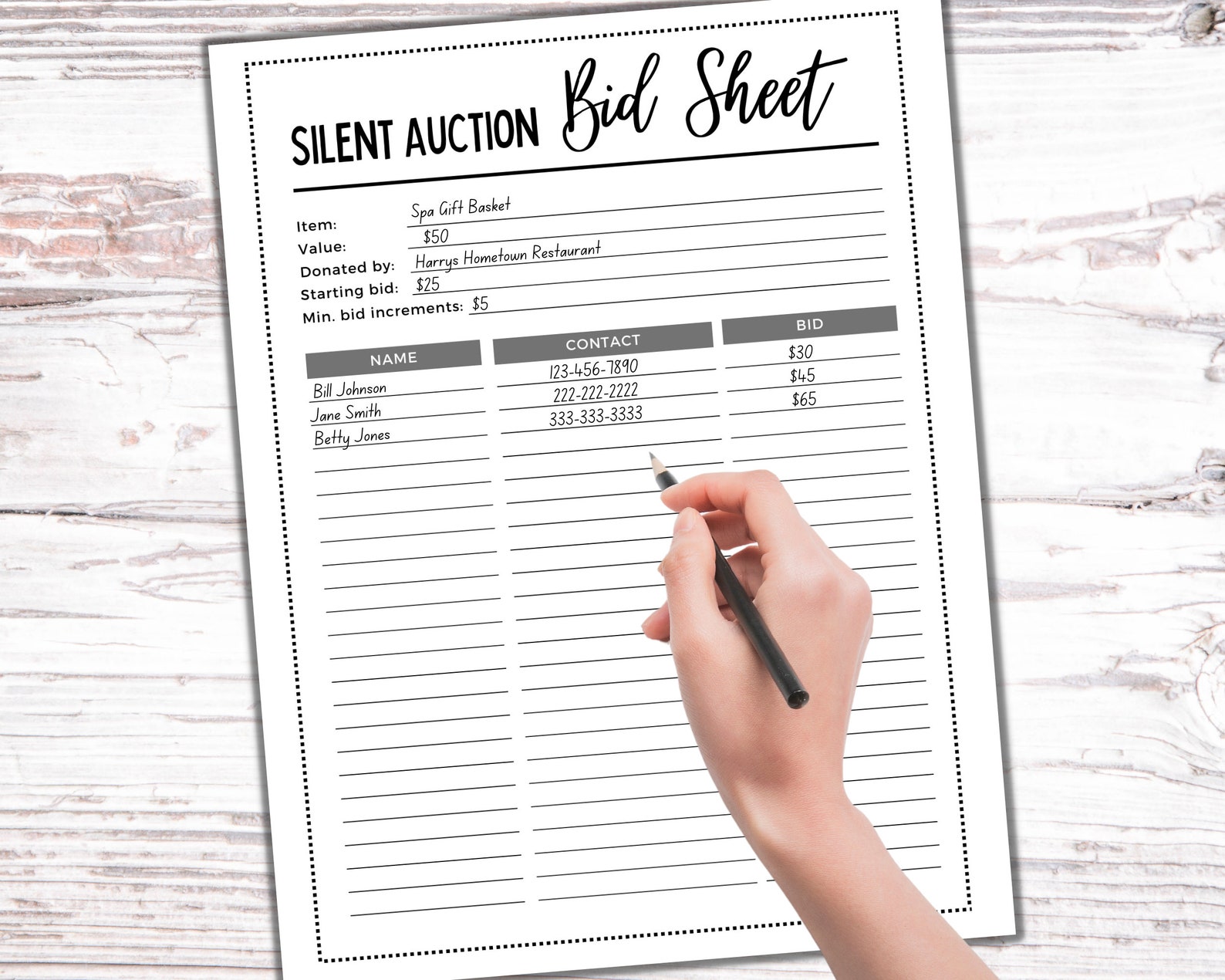 Editable Silent Auction Sheet, Bid Sheet, Silent Auction Sign Up ...