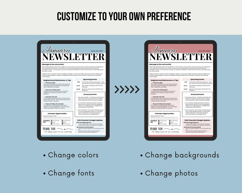 HOA Newsletter Template | Editable Neighborhood Newsletter | Monthly ...