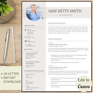 Editable Nurse Resume Template | Healthcare Resume | Lpn Resume | Travel Nurse | Medical Resume | New Grad Nurse Resume | Nursing Resume