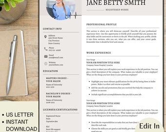 Editable Nurse Resume Template | Healthcare Resume | Lpn Resume | Travel Nurse | Medical Resume | New Grad Nurse Resume | Nursing Resume
