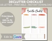 Declutter checklist, printable home declutter list, declutter challenge, editable checklist