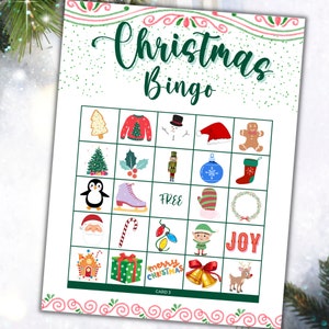 Printable Christmas Bingo, Holiday Bingo, Kids Christmas activity, Printable bingo cards, Family fun games, 8.5x11 inches, 50 bingo cards