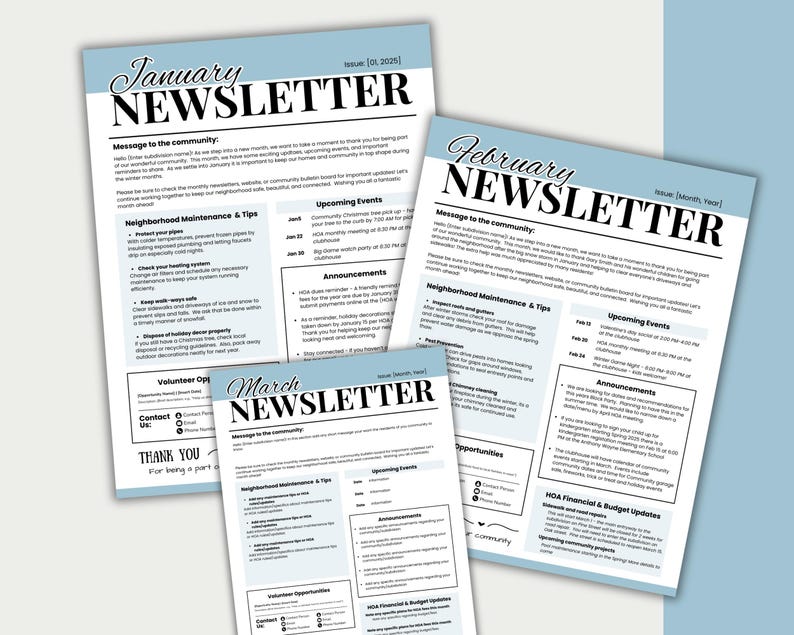 HOA Newsletter Template | Editable Neighborhood Newsletter | Monthly ...