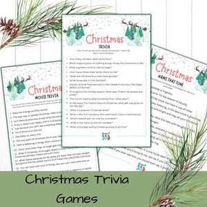 Christmas Trivia, Christmas movie trivia, Christmas trivia printable, Winter trivia game, Christmas name that tune, Holiday party game
