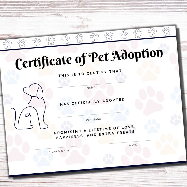 Adopt Signature Editable Pet Adoption Certificate | Dog Certificate | Adoption Sign ...