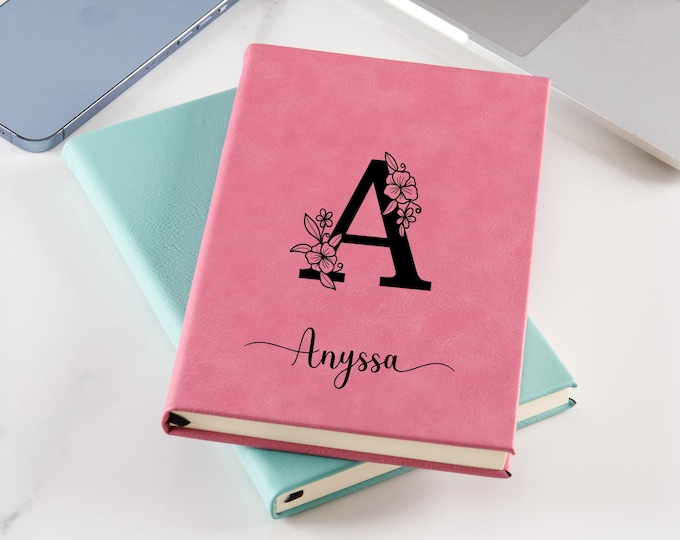 Personalize Journal, Custom Notebook Floral Monogram & Name Diary, Gift for Women University Students College Girls Teachers