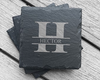 Set of 4 Slate Drink Coasters, Engraved Coasters, Personalized Coaster, Custom Wedding Gift, Personalized Housewarming Gift Set, Monogram