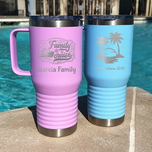 Engraved Tumbler With Handle, Tumbler Cups With Handles, Family Cruise Tumbler, engraved cups, Personalized Travel Tumbler
