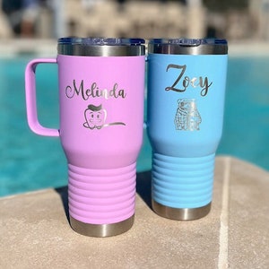 Personalized 20 oz. Vacuum Insulated Travel Mug With Handle, Tumbler with Handle, Personalized Coffee Travel, Travel Mug With Handle