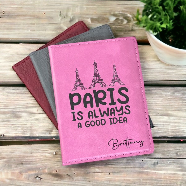 Personalized Leather Passport Holder For Paris Trip, Trip to France, Passport Cover, Passport for Men and Women - Honeymoon Gift