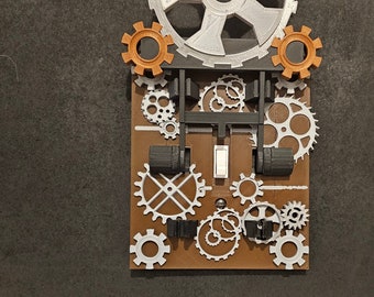 Steampunk Light Switch Plate - Unique Geared Throw Switch Cover - Includes Bronze Screws!