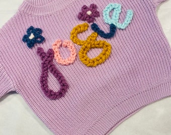 CUSTOM BABY + TODDLER sweater, Hand embroidered knit sweater