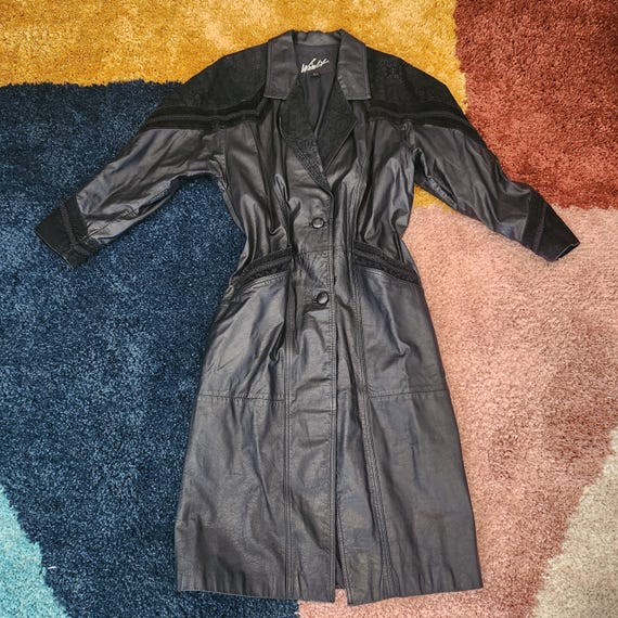 Winlit Leather Trench Coat, Vintage 80s, Paisley Jacket Winlit Leather Trench Coat, Vintage 80s, Paisley Jacket