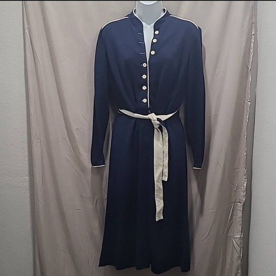 Lady Carol Vintage 1970s Navy Military Dress, Two… - image 2