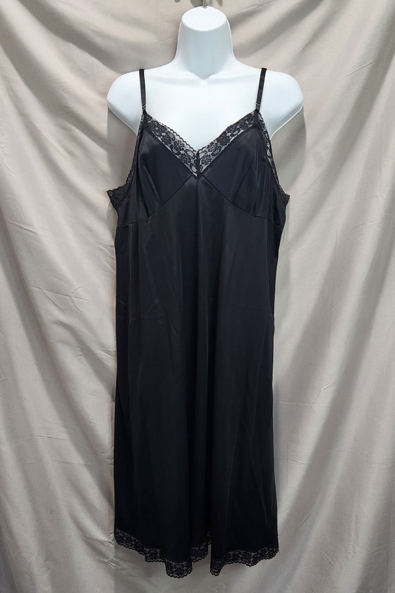 Vanity Fair Black Lace Lingerie Slip Dress, Vinta… - image 1