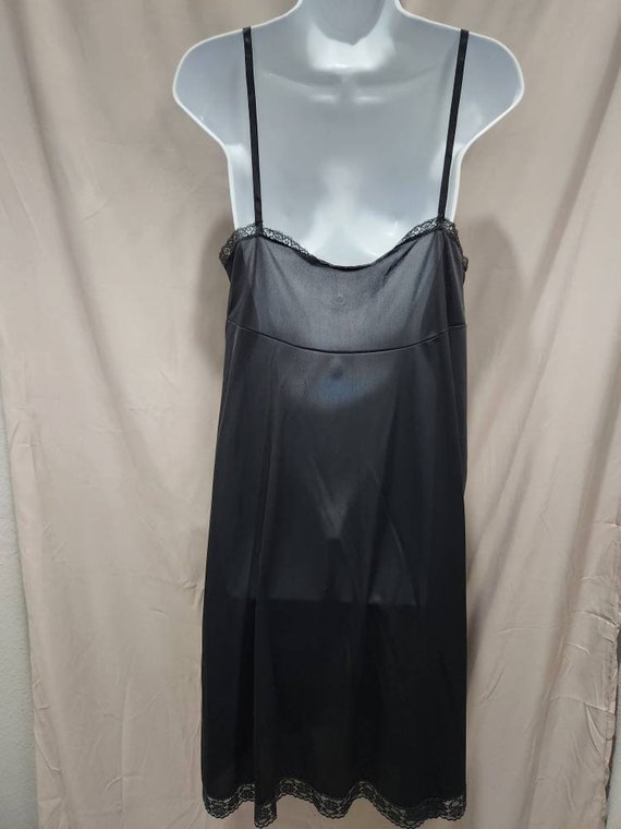 Vanity Fair Black Lace Lingerie Slip Dress, Vinta… - image 3
