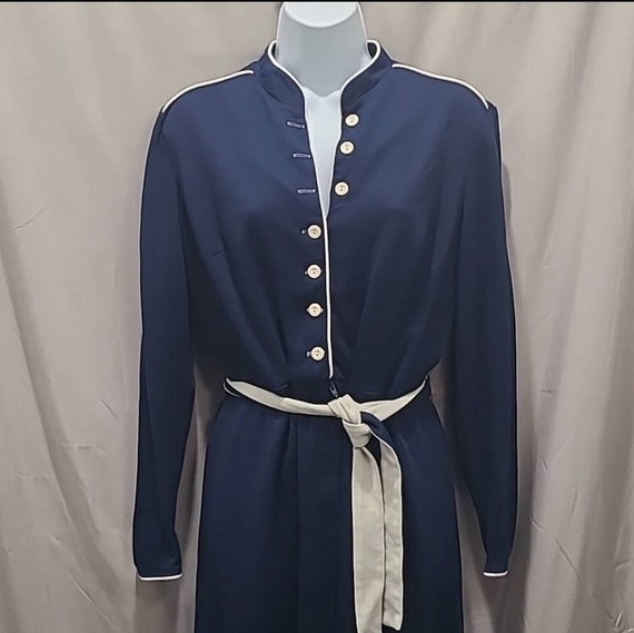 Lady Carol Vintage 1970s Navy Military Dress, Two… - image 1