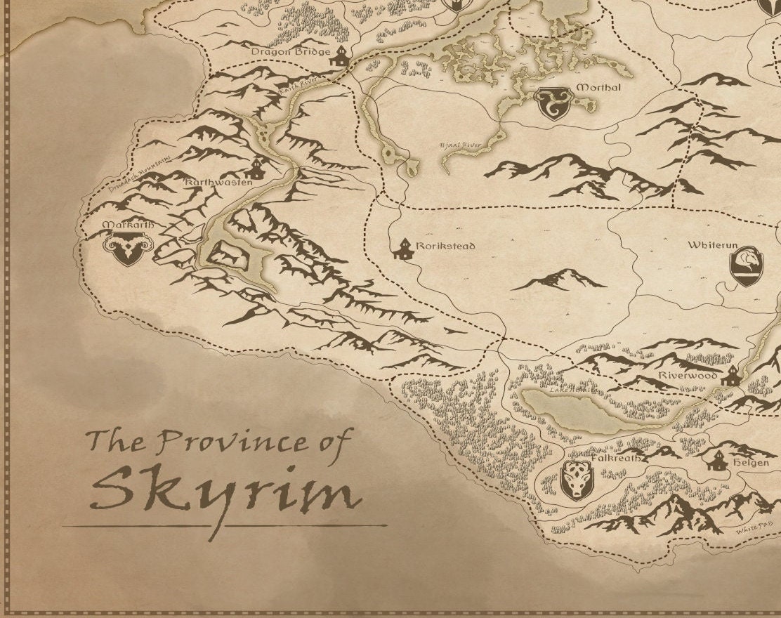 Elder Scrolls 5 Skyrim Fantasy Map With Trees and Tundra A2 Etsy