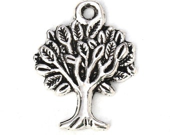 20 TREE OF LIFE charms or pendants, antique silver woodland charm set, 22x17mm
