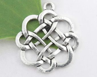 3 round celtic knot pendants, antique silver charm collection, 31x27mm