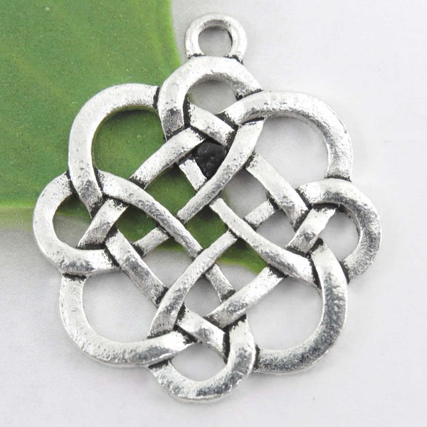 3 round celtic knot pendants, antique silver charm collection, 31x27mm