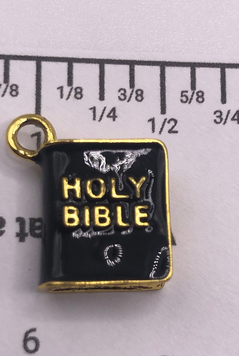 Enamel Holy Bible Charms in Set of 5. Black and Gold. Etsy
