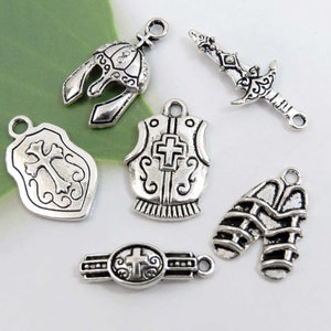 6 ARMOR OF GOD charms, antique silver mixed charm collection, Quantity discounts!