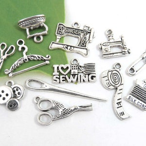 12 i LOVE TO SEW charms, antique silver charm collection