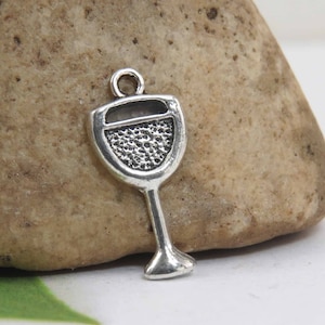 6 WINE GLASS CHARMS, antique silver charm set, 16x8mm