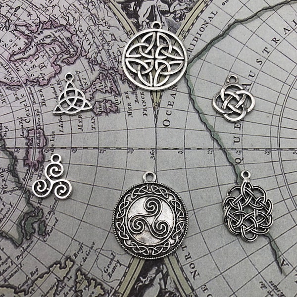 NEW CELTIC SET!!! Gorgeous! 6 celtic knot charms, antique silver charm collection, large to small