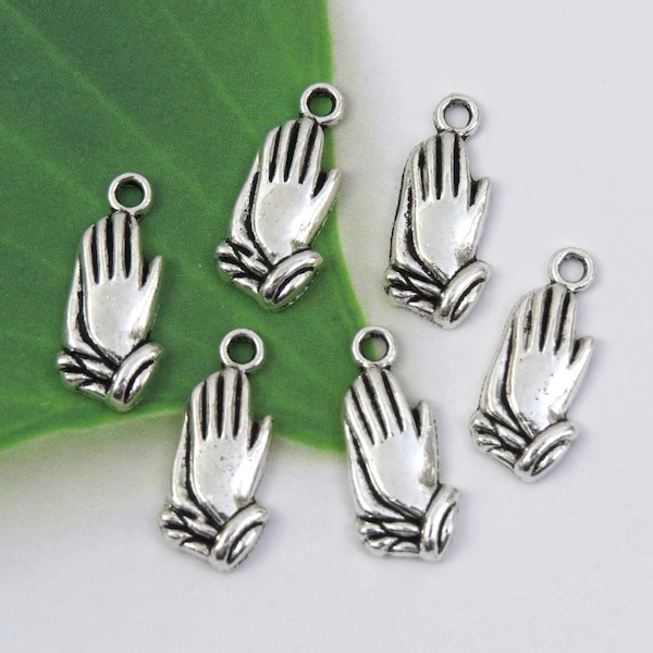 12 praying hands charms, antique silver religion charm collection, 19x9mm