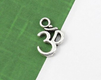 6 OM charms, antique silver YOGA MANTRA charm, 16x10mm