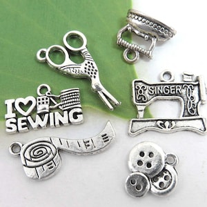6 I LOVE SEWING charms, antique silver charm collection