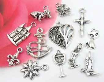 12 cake pull charms, antique silver collection, each one is different from the rest!
