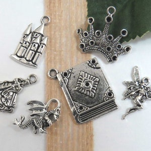 6 Princess Fairy tale theme charms, antique silver charm  collection