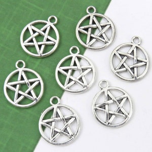 20 PENTAGRAM  charms, antique silver WICCAN PAGAN Pentacle charm set, 20x17mm
