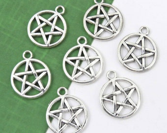 20 PENTAGRAM  charms, antique silver WICCAN PAGAN Pentacle charm set, 20x17mm