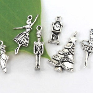 6 NUTCRACKER BALLET charms, antique silver charm collection
